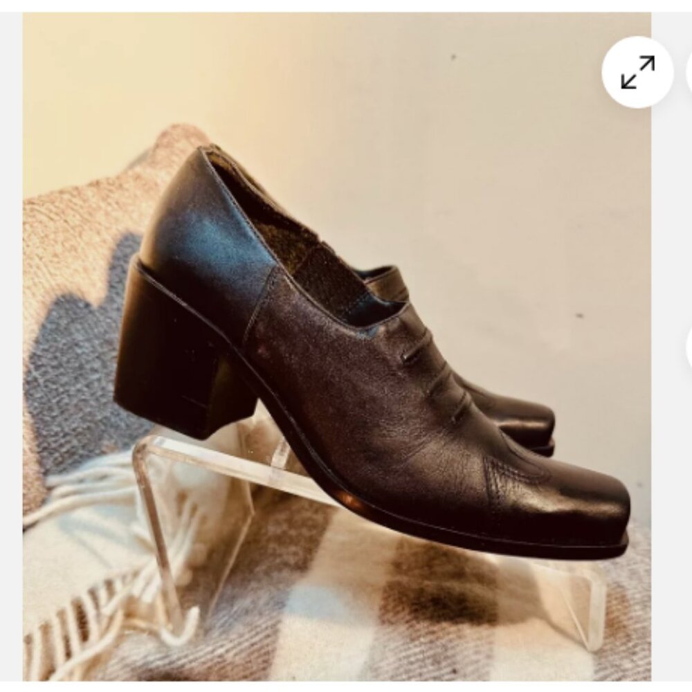 Vtg Connie 90’s leather Square Toe Western Block Heel Size 8 Cowgirl Black